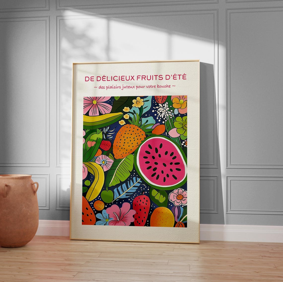 Tropical Fruits Flowers Art Print Colorful Kitchen Decor