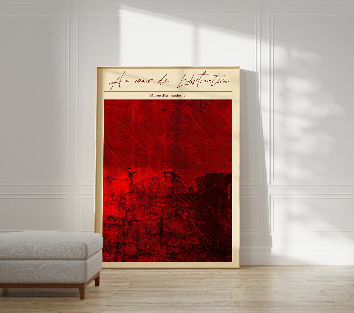 Au Coeur de l'Abstraction Red Abstract Poster French Museum Gallery Style