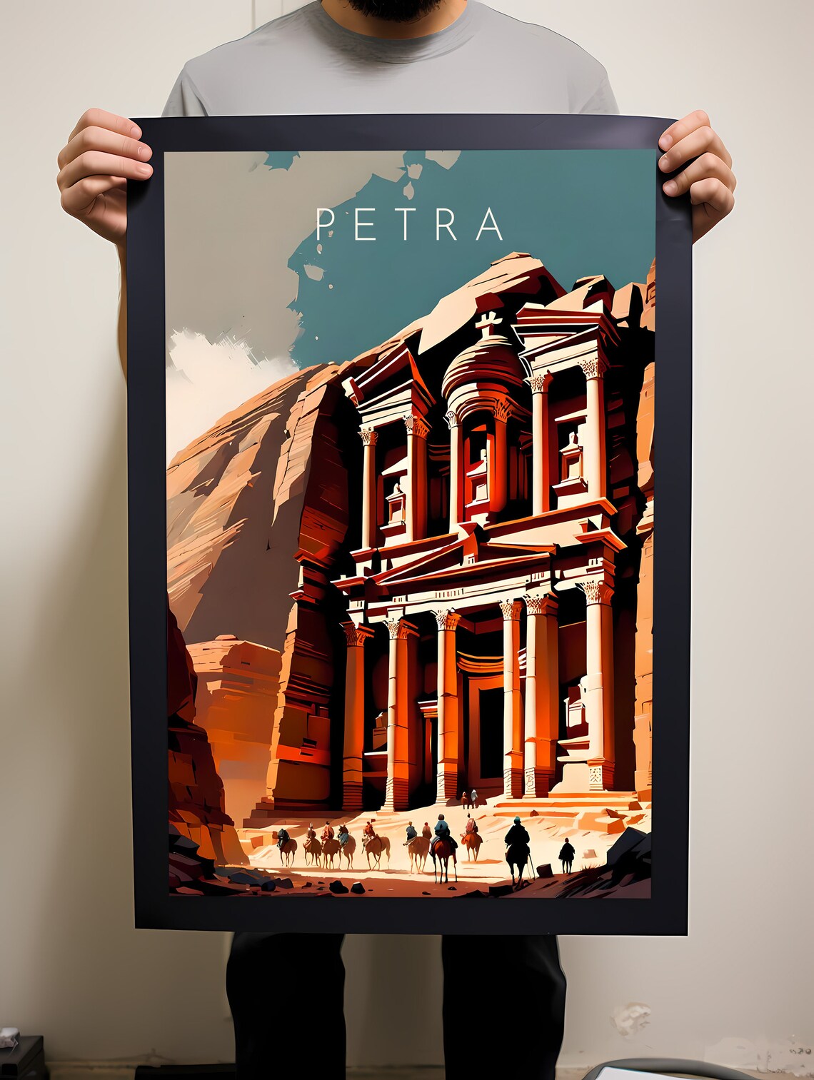 Petra Jordan Treasury Al-Khazneh Vintage Style Travel Art Poster