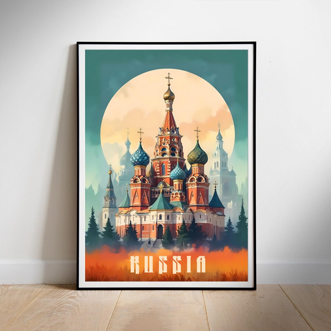 Russia Onion Dome Cathedral Sunset Vintage Style Travel Poster - Image 2