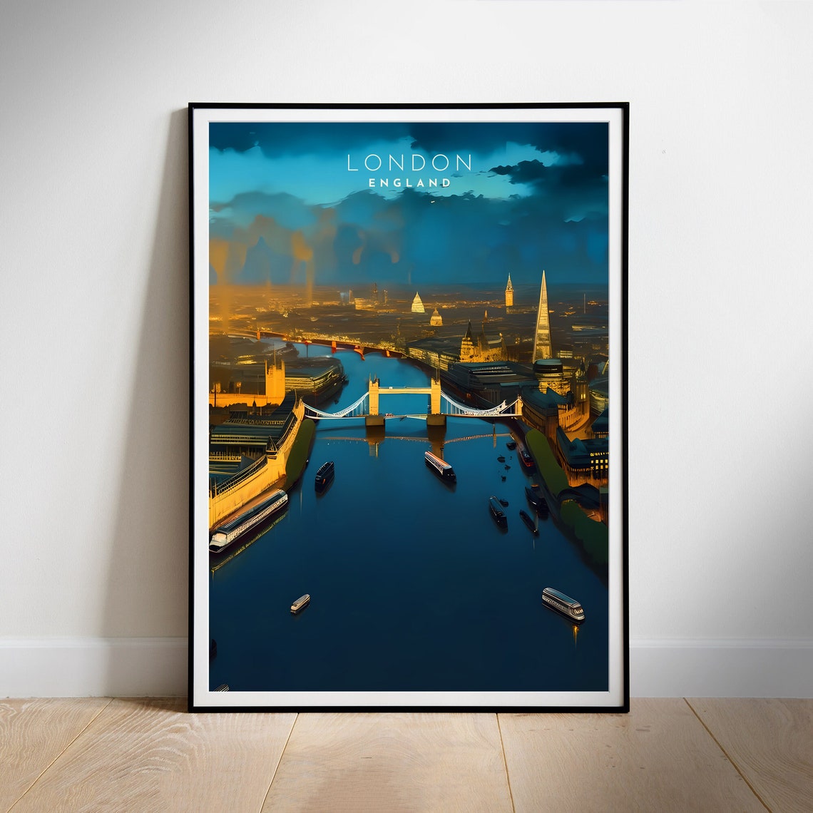 London Tower Bridge Thames Night Skyline England Travel Poster - Image 2