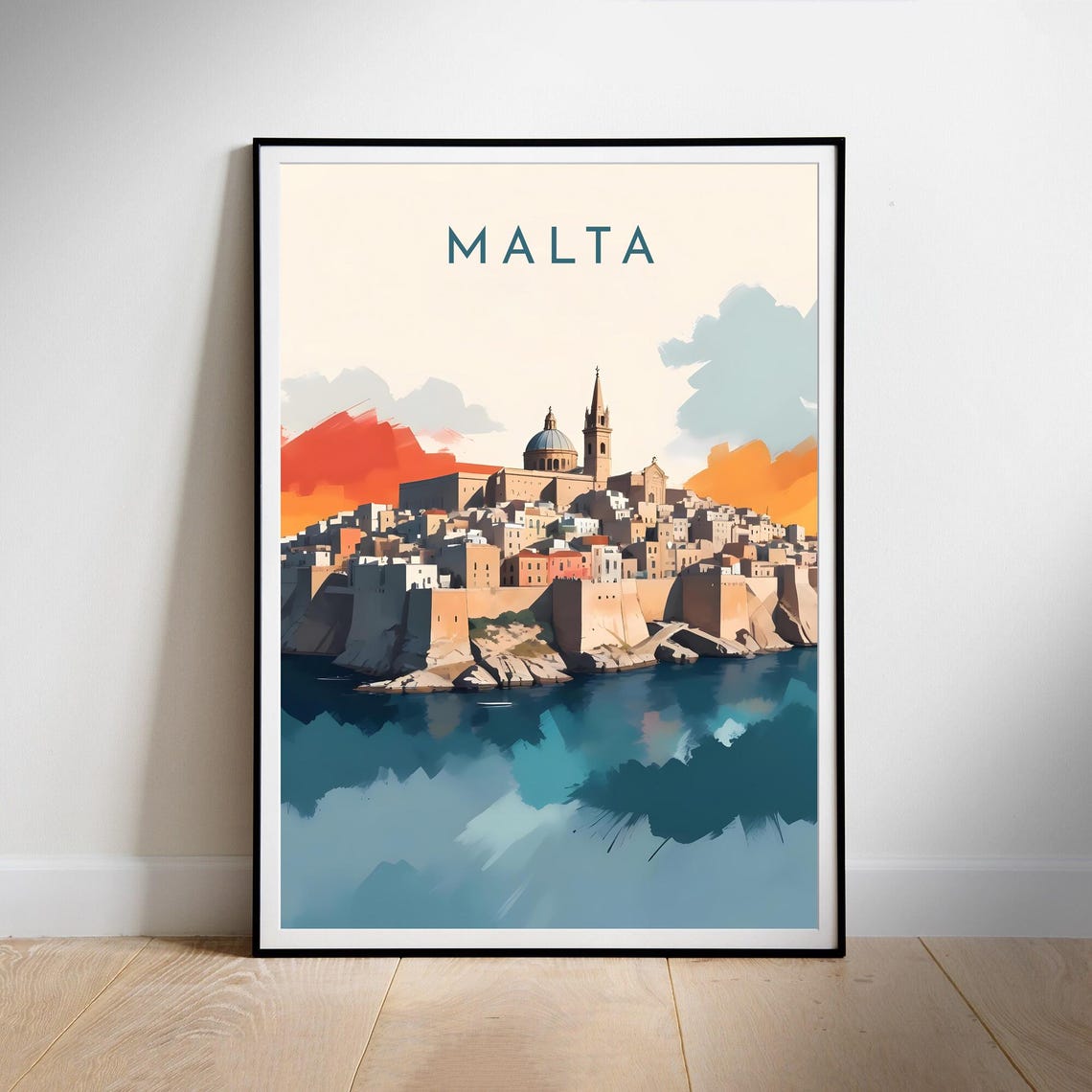Malta Old Town Harbor Cathedral Illustrated Retro Travel Poster - Image 2
