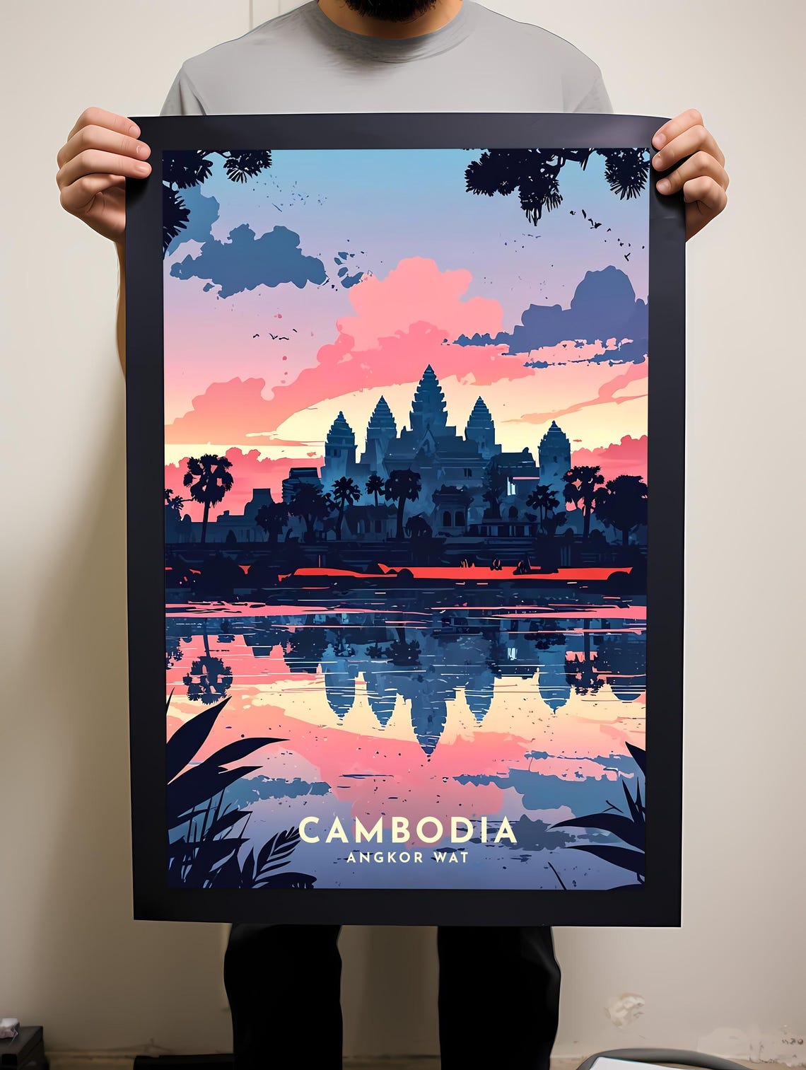 Angkor Wat Sunset Reflection Cambodia Colorful Travel Poster - Image 2