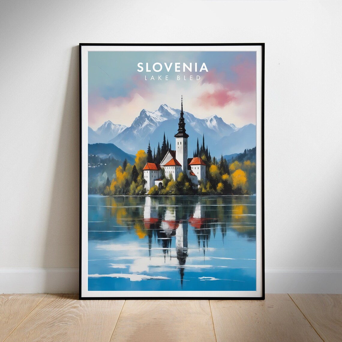 Lake Bled Slovenia Autumn Island Church Calm Mirror Lake Poster - Image 2