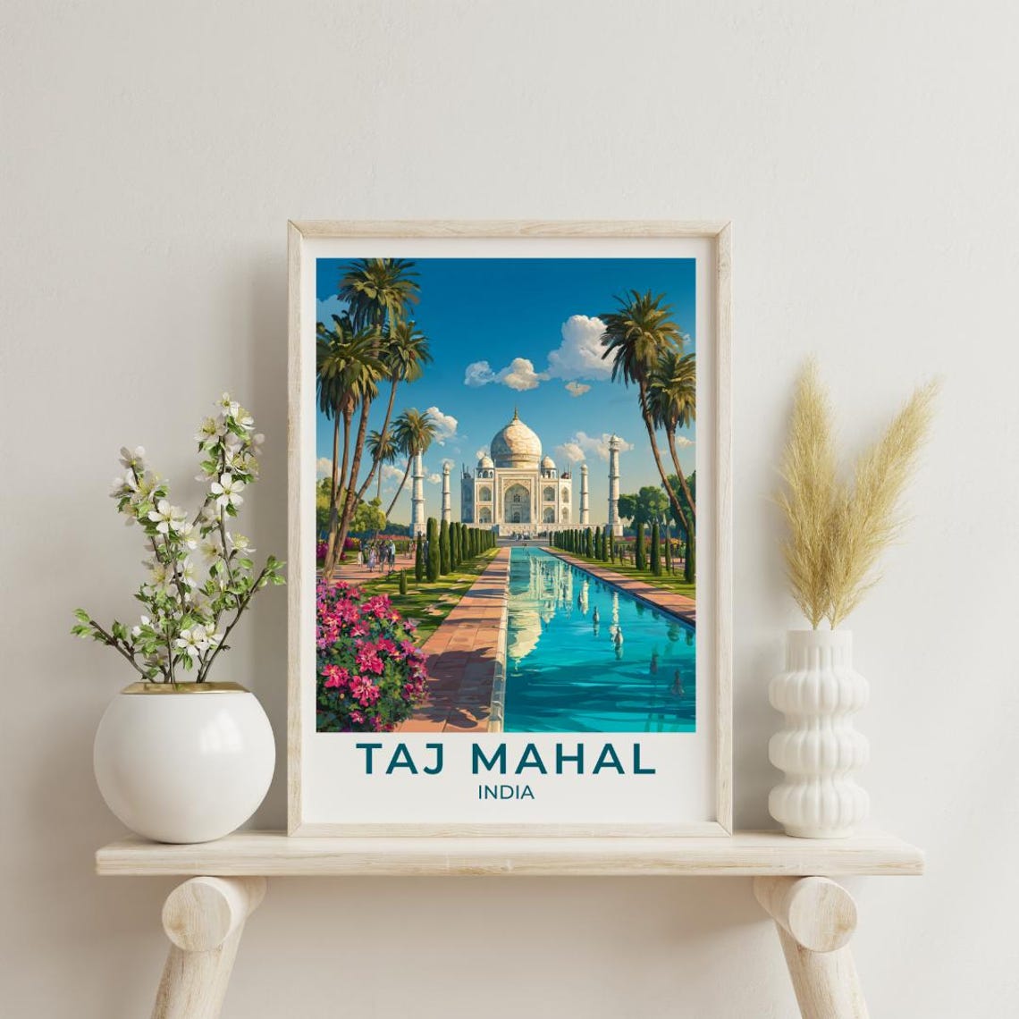 Taj Mahal India Vintage Travel Poster Iconic Marble Palace View