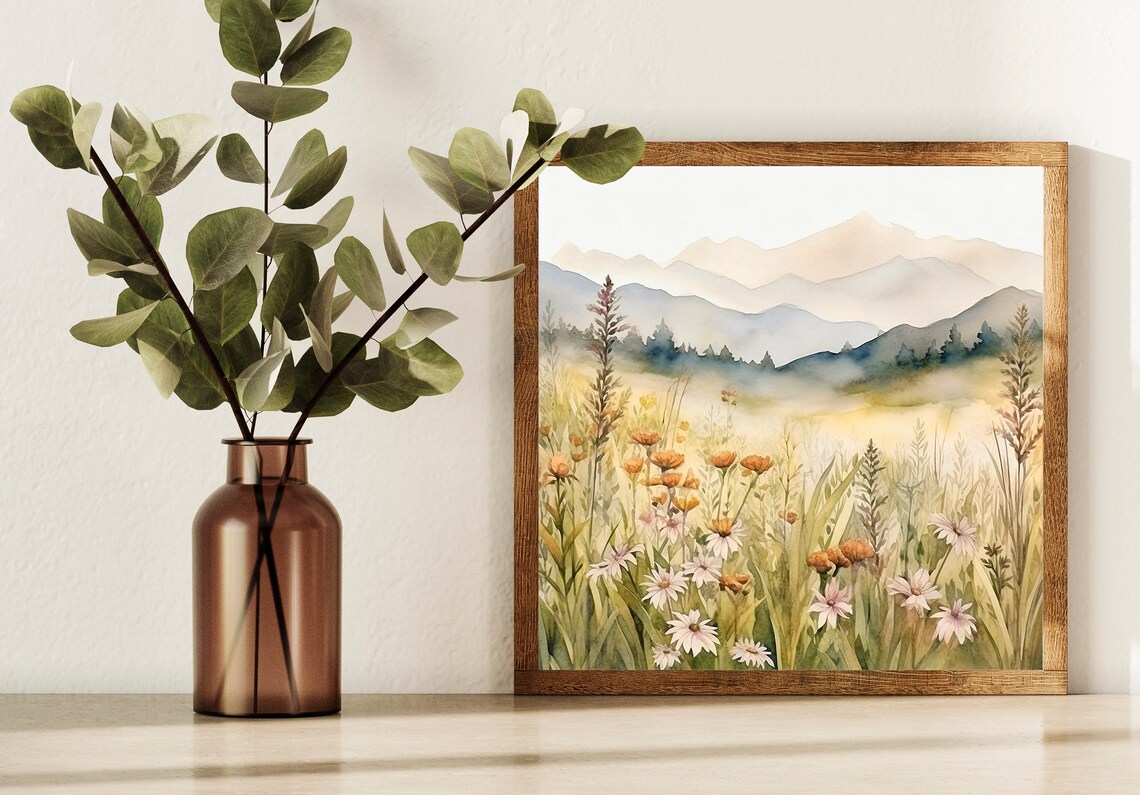 Wildflowers Mountain Print, Colorado Watercolor Landscape - Image 5