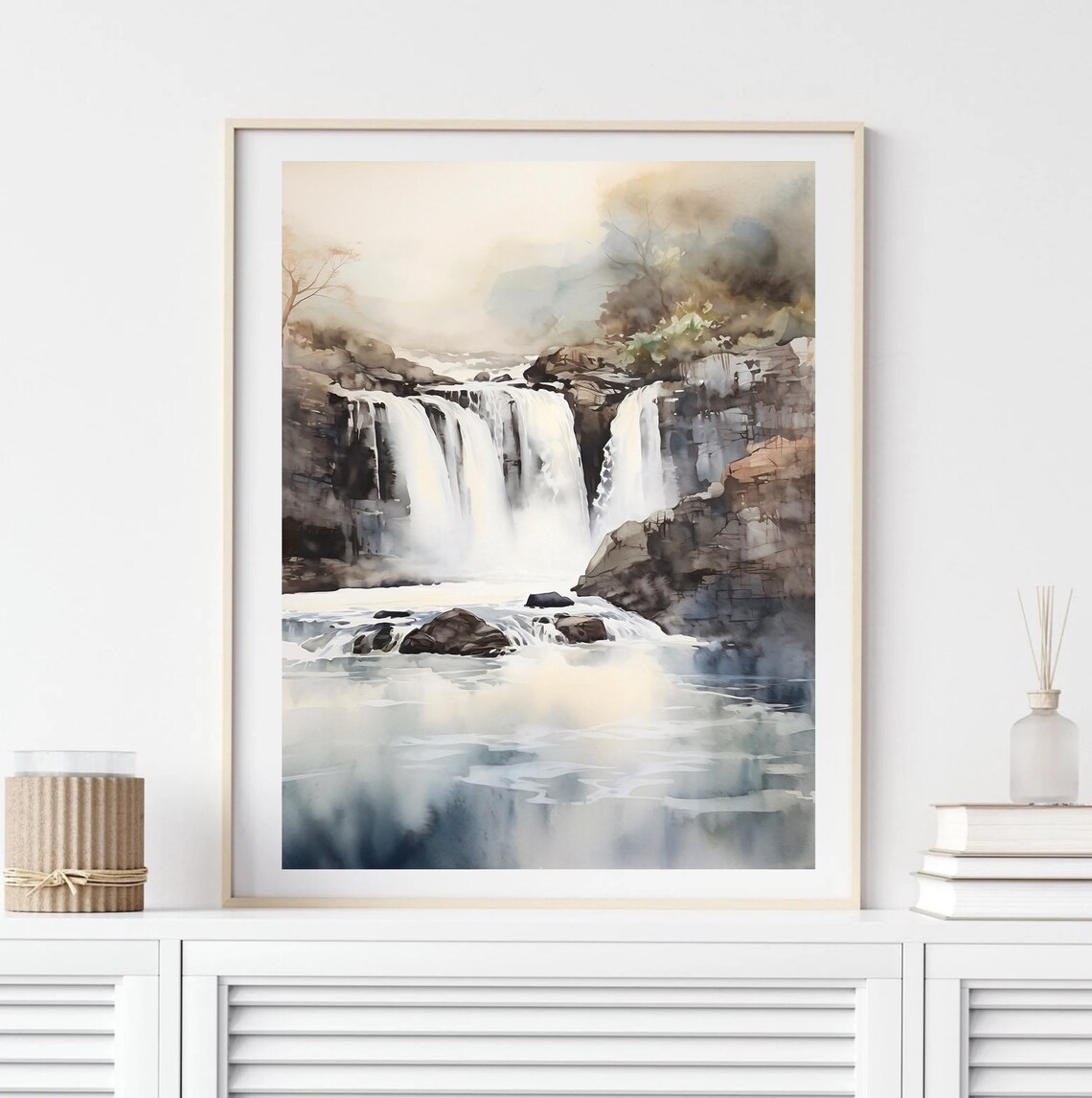 Island Waterfalls Watercolor Art Print, Nature Decor - Image 3