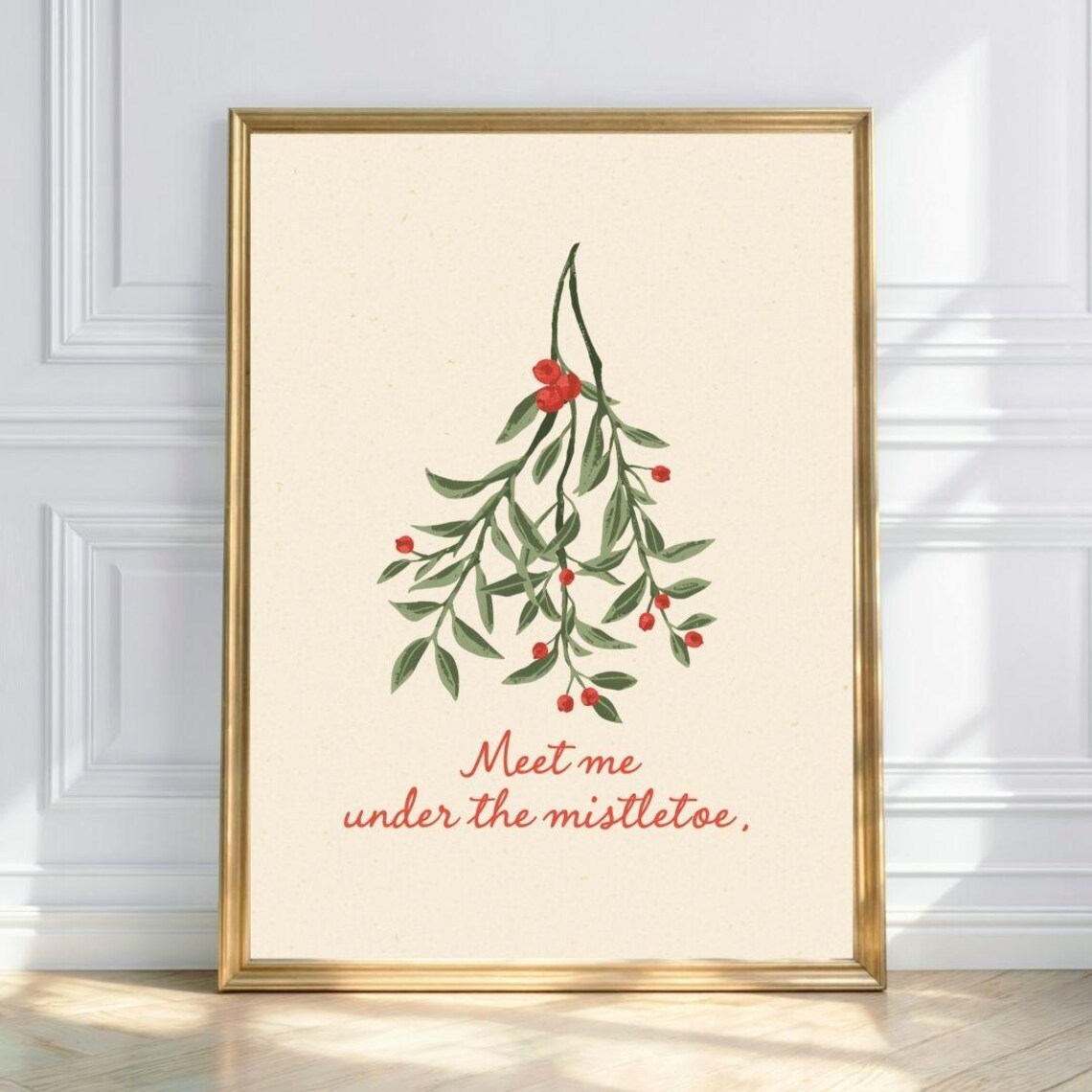 Meet Me Under the Mistletoe Botanical Christmas Sign Quote Poster