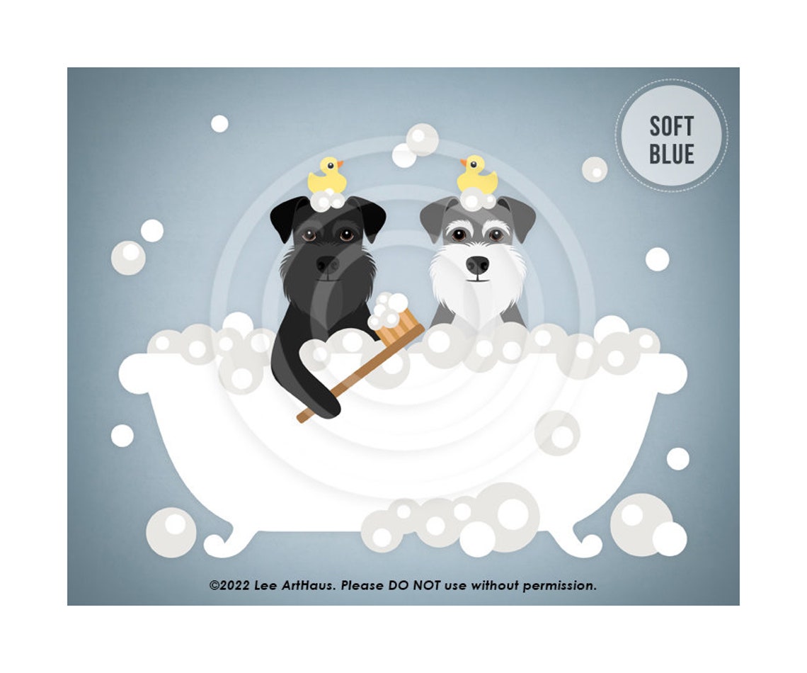 Two Schnauzer Dogs Bubble Bath Clawfoot Tub Rubber Duck Wall Art - Image 2