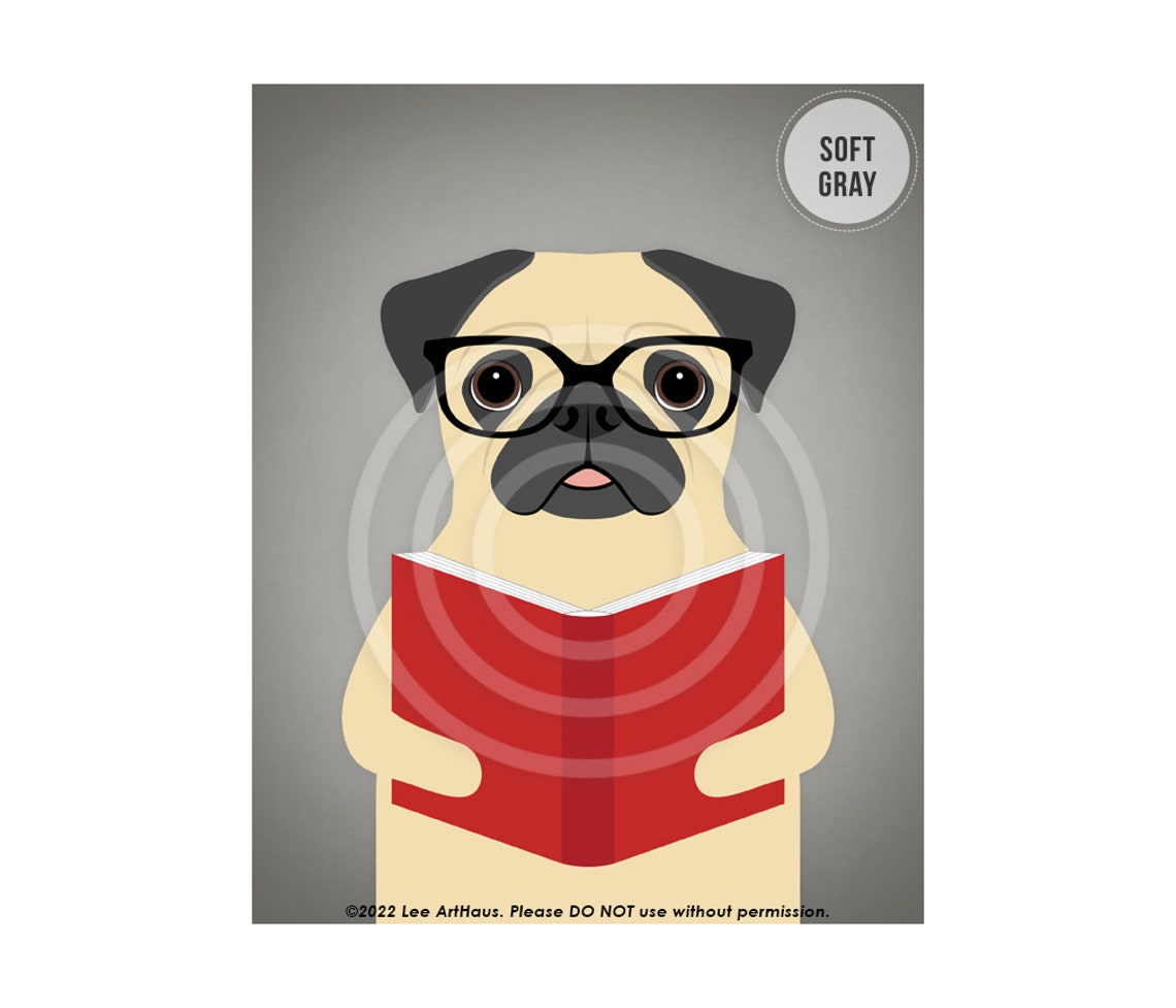 620dp Dog Gifts Fawn Pug Reading Book Wall Art Eyeglasses Print Pug Dog Print Librarian Gift Modern Animal Art Kids Playroom Art - Image 3