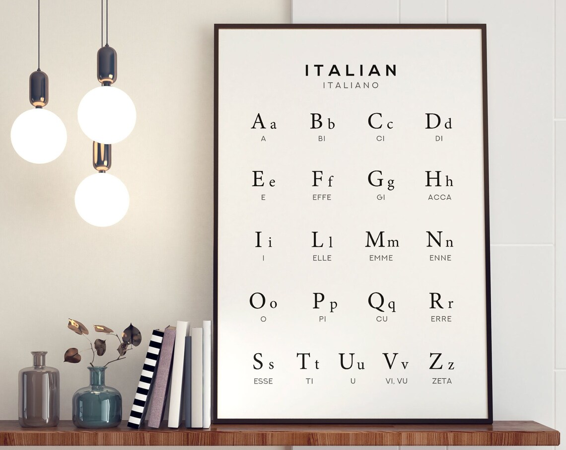 Italian Alphabet Art, Language Learning Wall Print