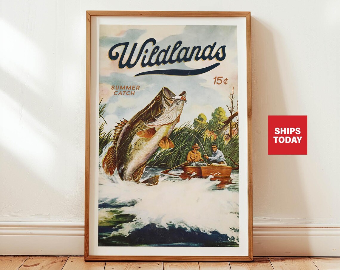 Retro Boat Fishing Art Print, Angler Wall Decor