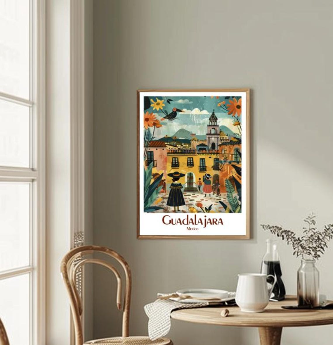 Guadalajara Mexico Colorful Folk Art Town Square Scene Poster - Image 2