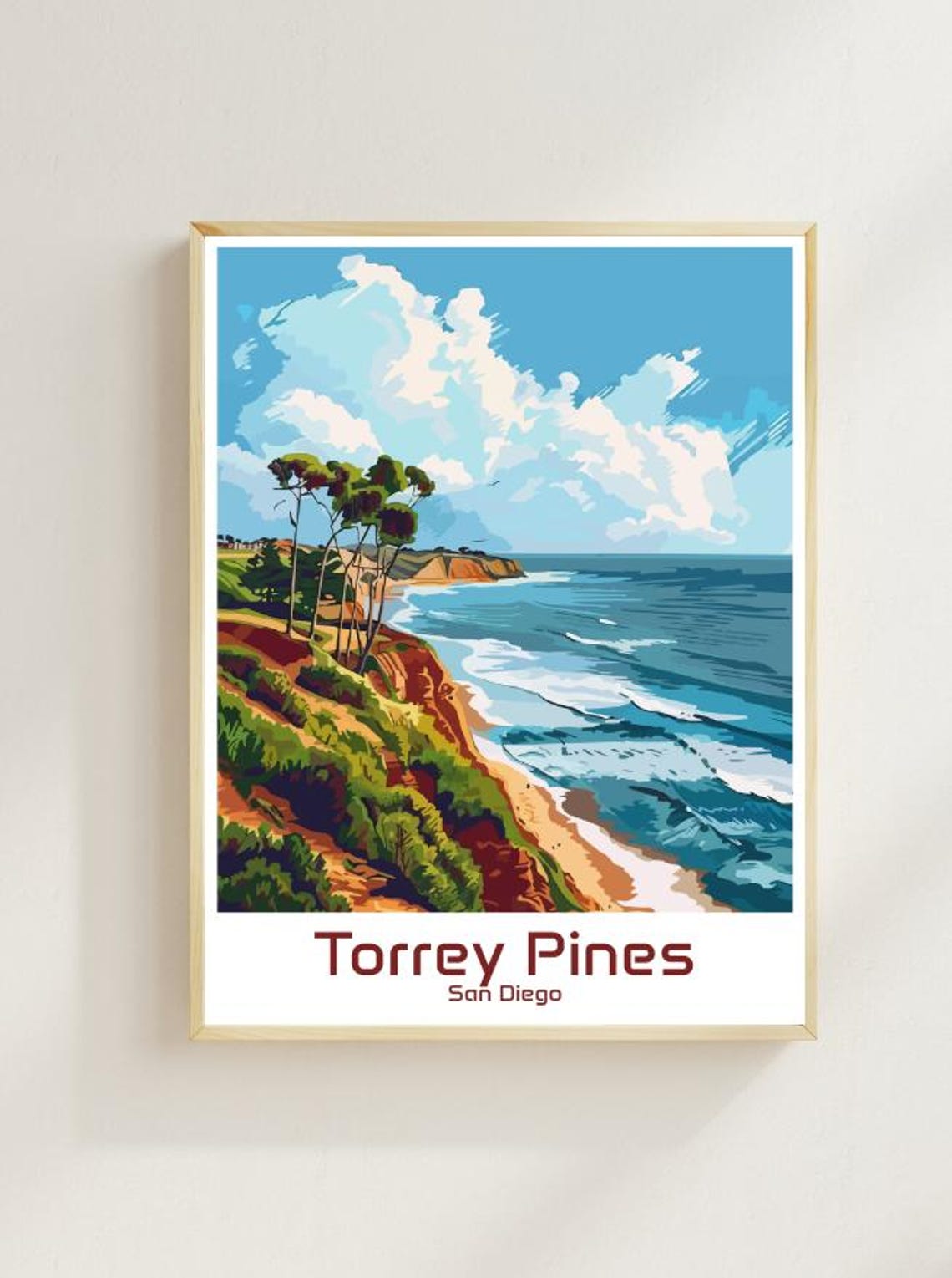 Torrey Pines San Diego Coastal Cliffs Surf Beach Travel Poster