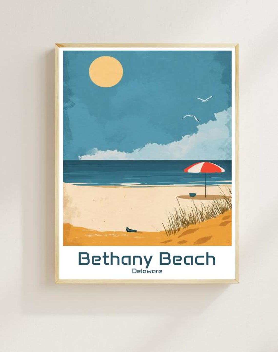 Bethany Beach Delaware Vintage Travel Striped Beach Umbrella Poster