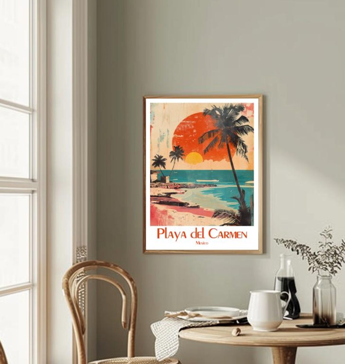 Playa Del Carmen Mexico Retro Beach Sunset Palm Tree Art Poster - Image 2