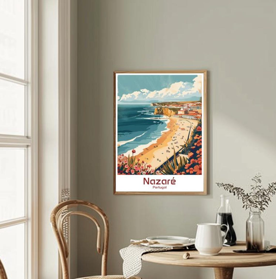 Nazare Portugal Cliffside Beach Illustration Surf Town Poster - Image 2