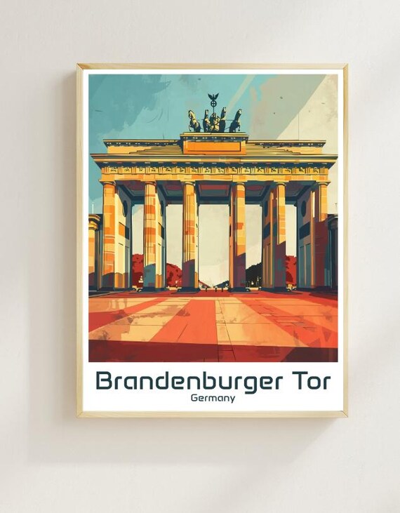 Brandenburg Gate Berlin Germany Vintage Landmark Travel Poster