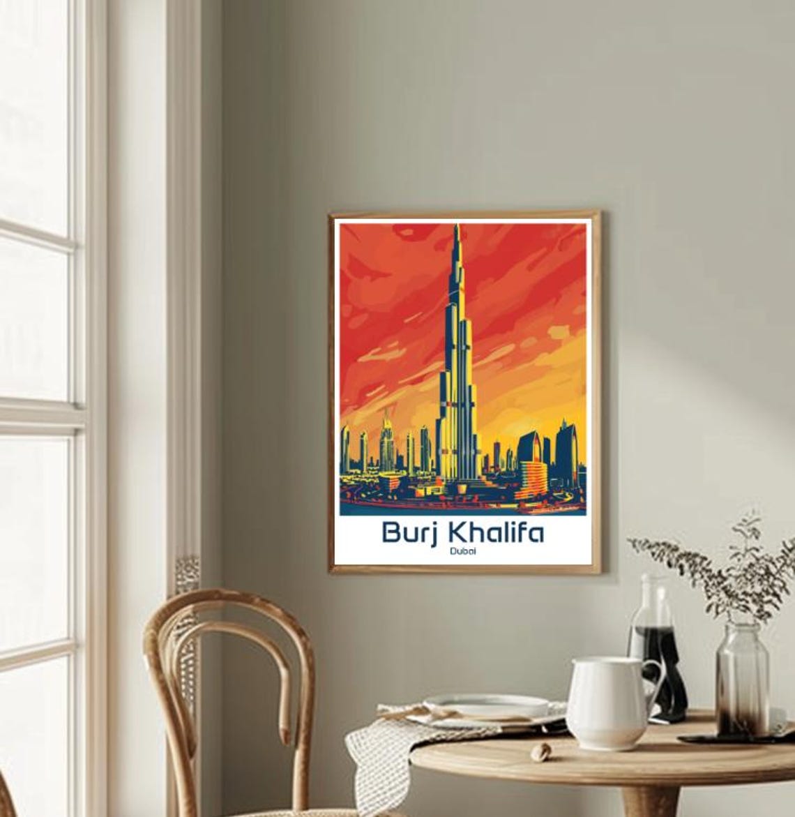 Burj Khalifa Dubai Skyline Fiery Sunset Skyscraper Travel Poster - Image 2