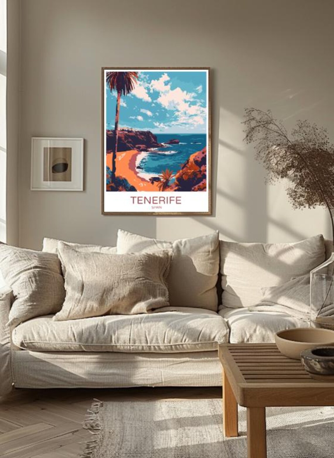 Tenerife Spain Rocky Coast Palm Beach Vintage Travel Art Poster - Image 3