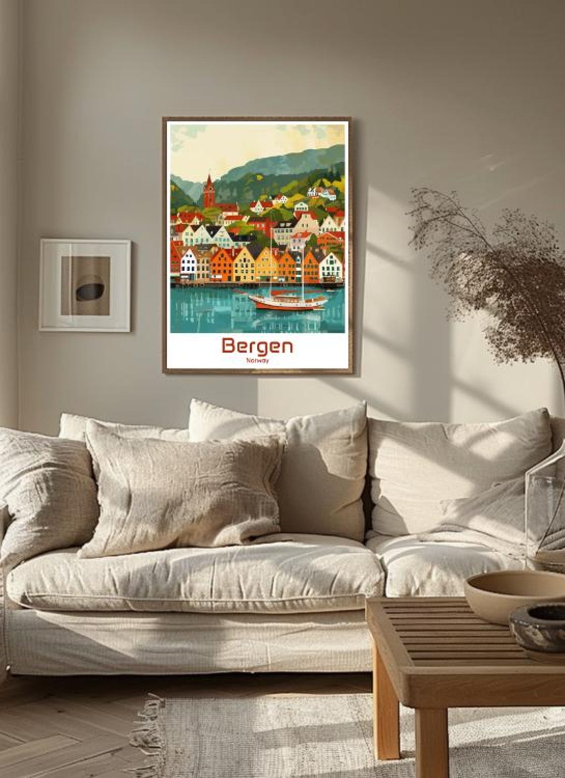 Bergen Norway Colorful Bryggen Harbor Retro Illustration Poster - Image 3