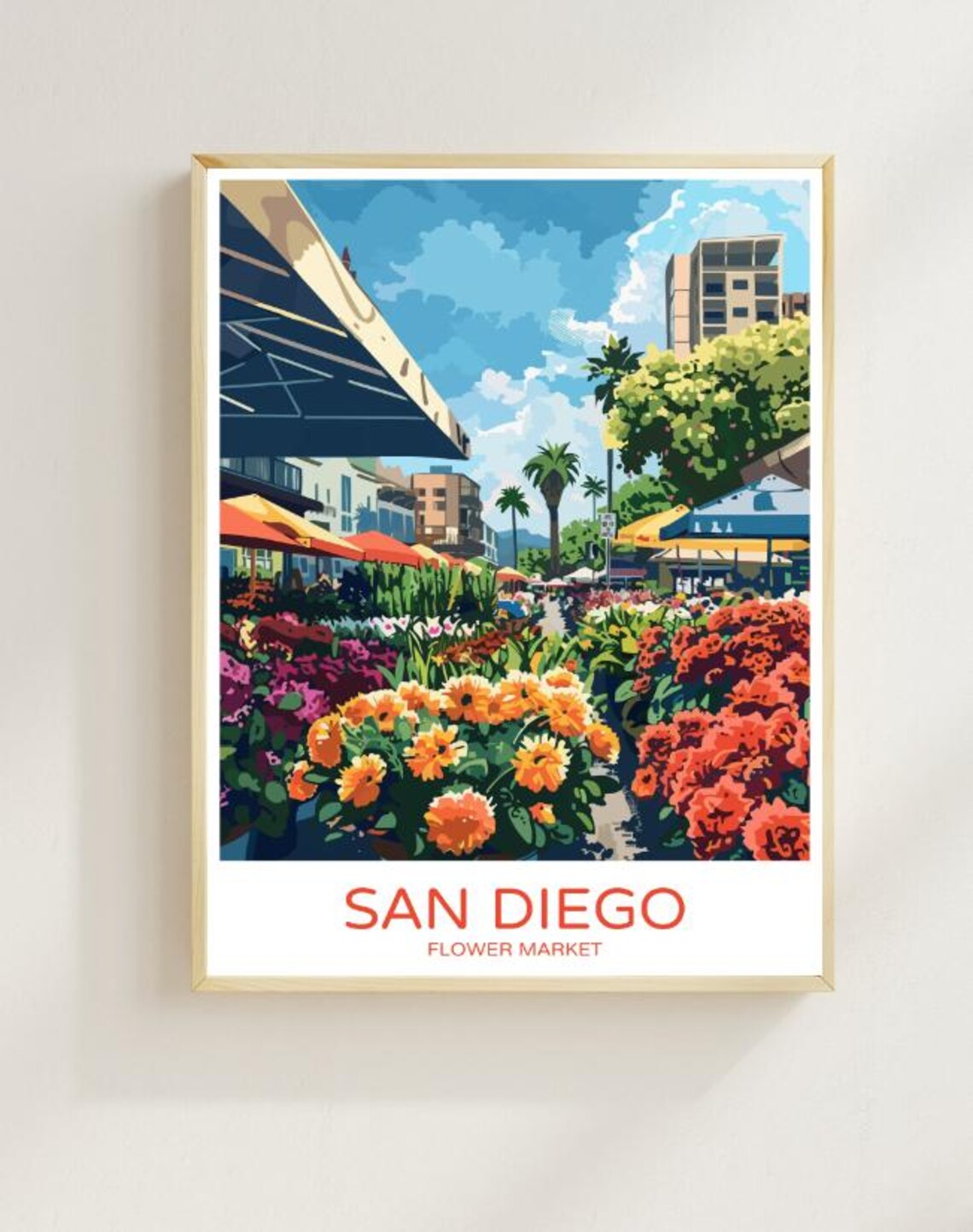 San Diego Flower Market Vibrant Blooms Street Stalls Travel Poster
