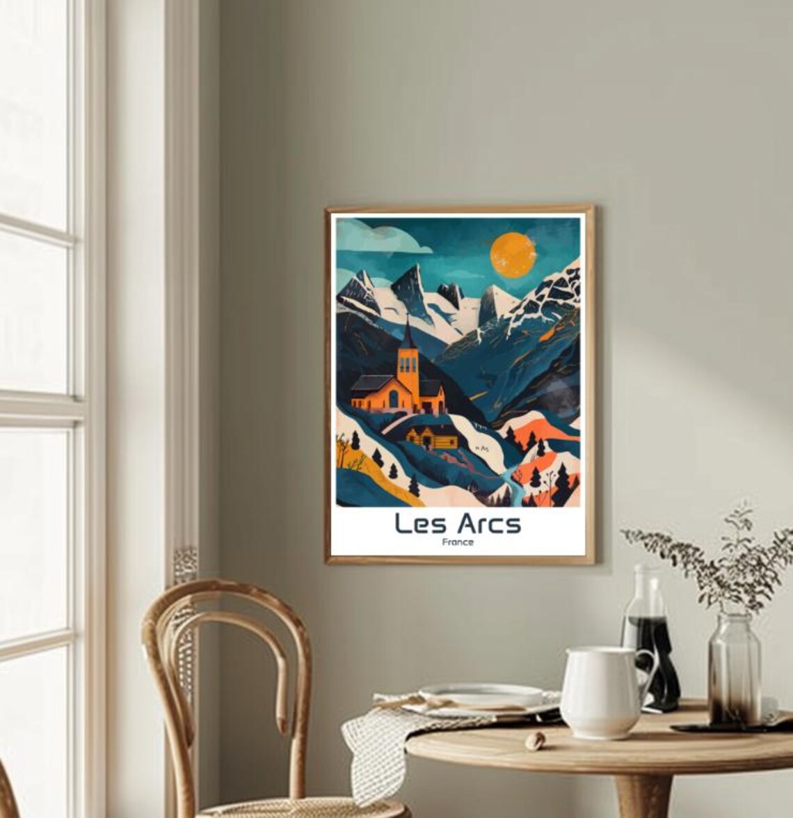 Les Arcs France Alpine Church Village Snow Peaks Sunset Travel Poster - Image 2