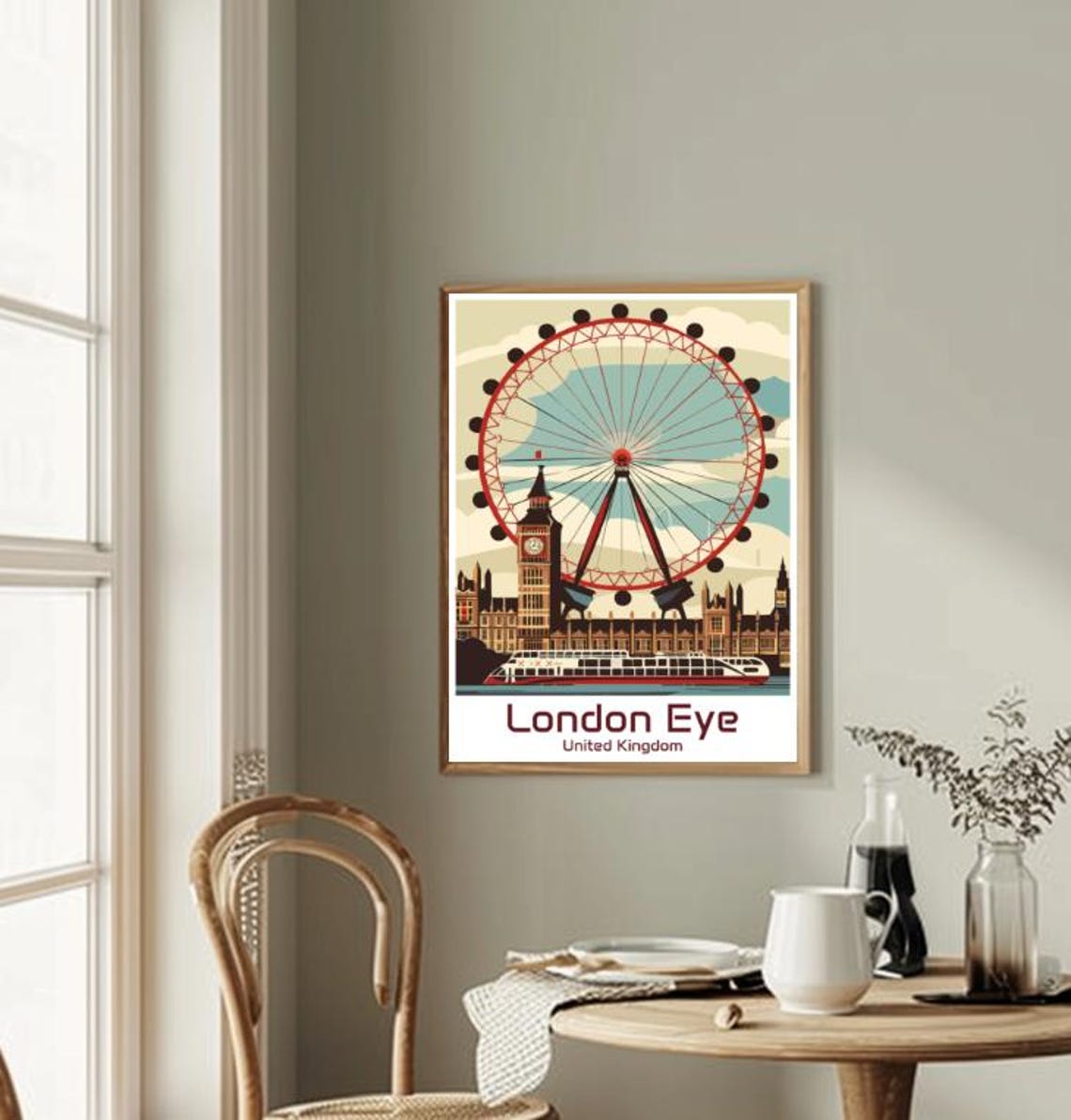 London Eye Retro Ferris Wheel Big Ben Thames River London Poster - Image 2