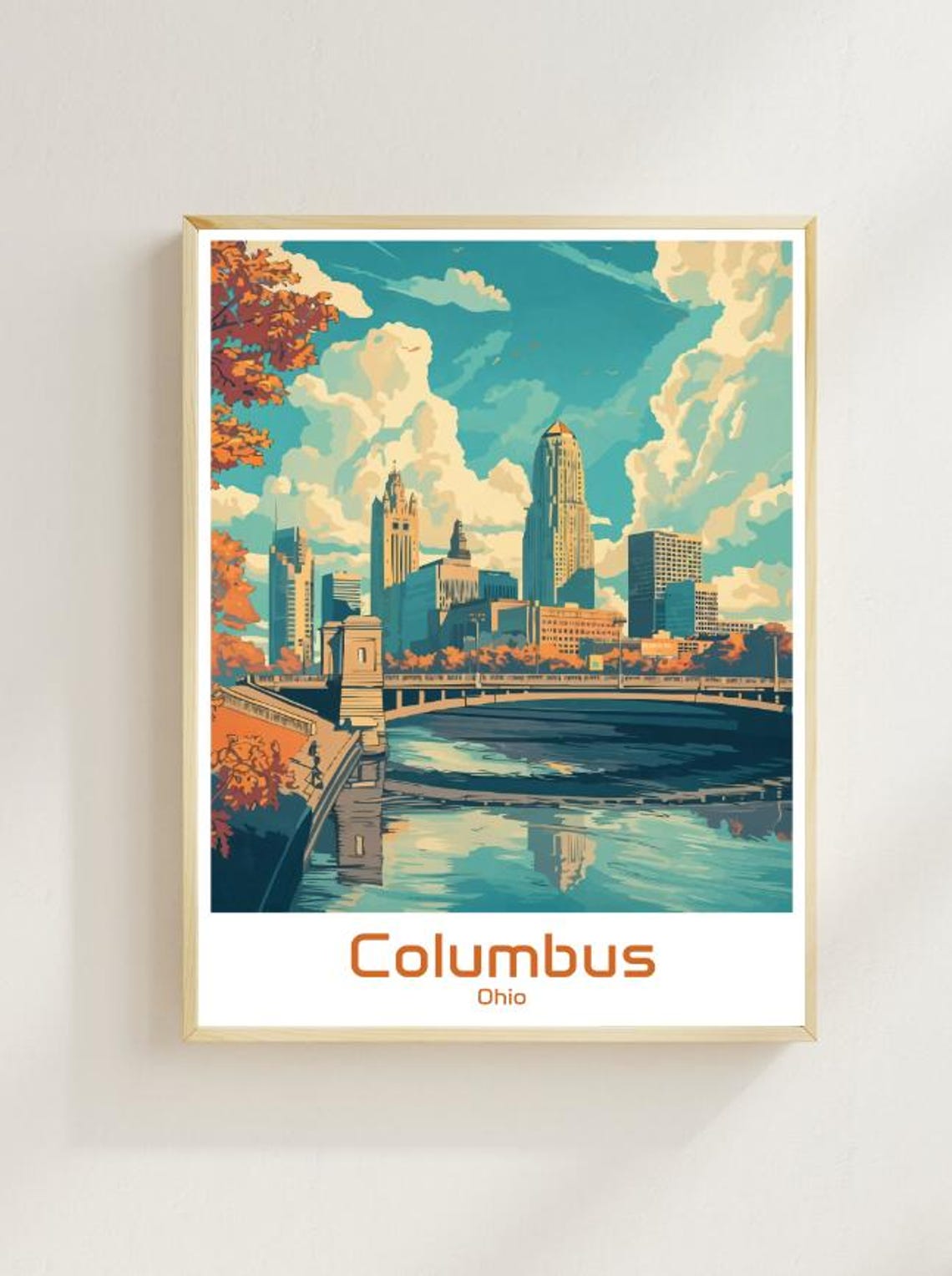 Columbus Ohio Riverfront Skyline Reflection Midwest City Poster