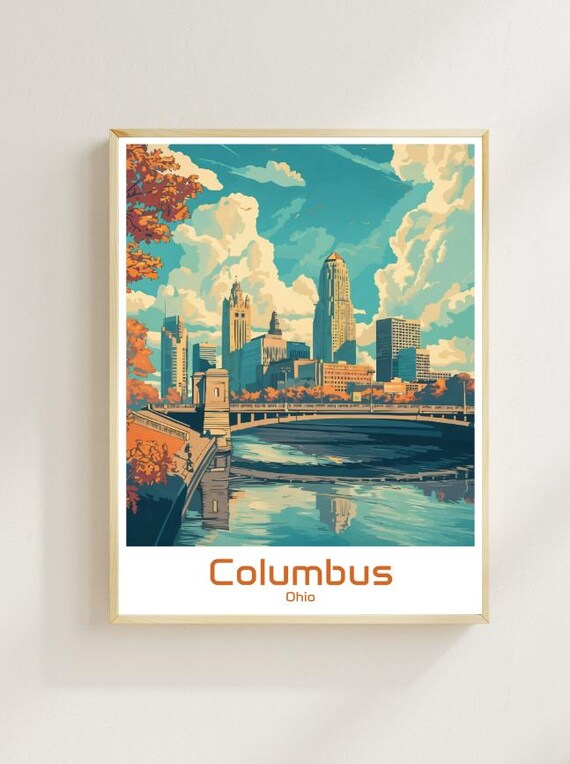 Columbus Ohio Riverfront Skyline Reflection Midwest City Poster