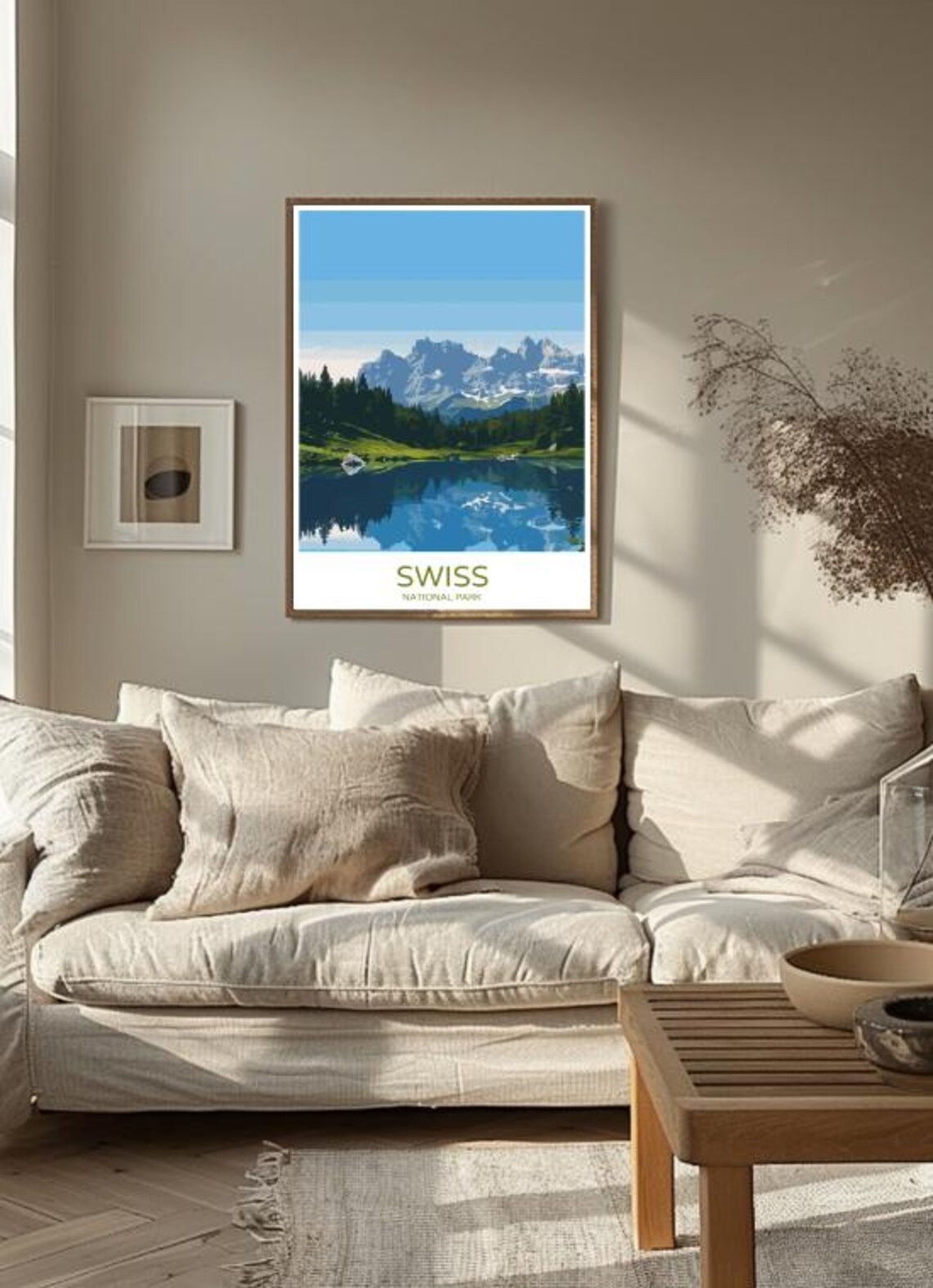 Swiss National Park Alps Jagged Peaks Still Lake Reflection Travel Poster - Image 3