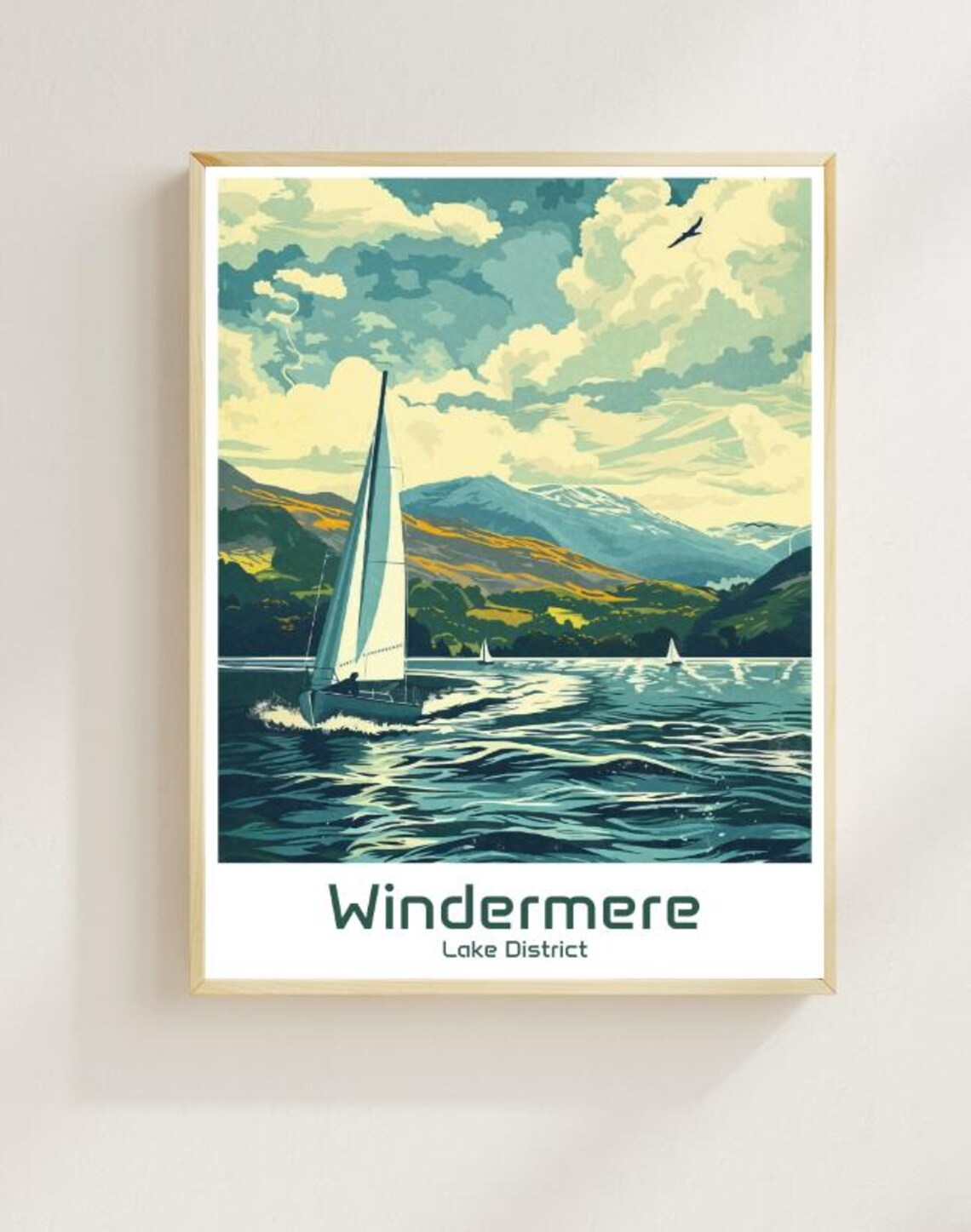Windermere Lake District England Sailboat Lake Vintage Travel Poster