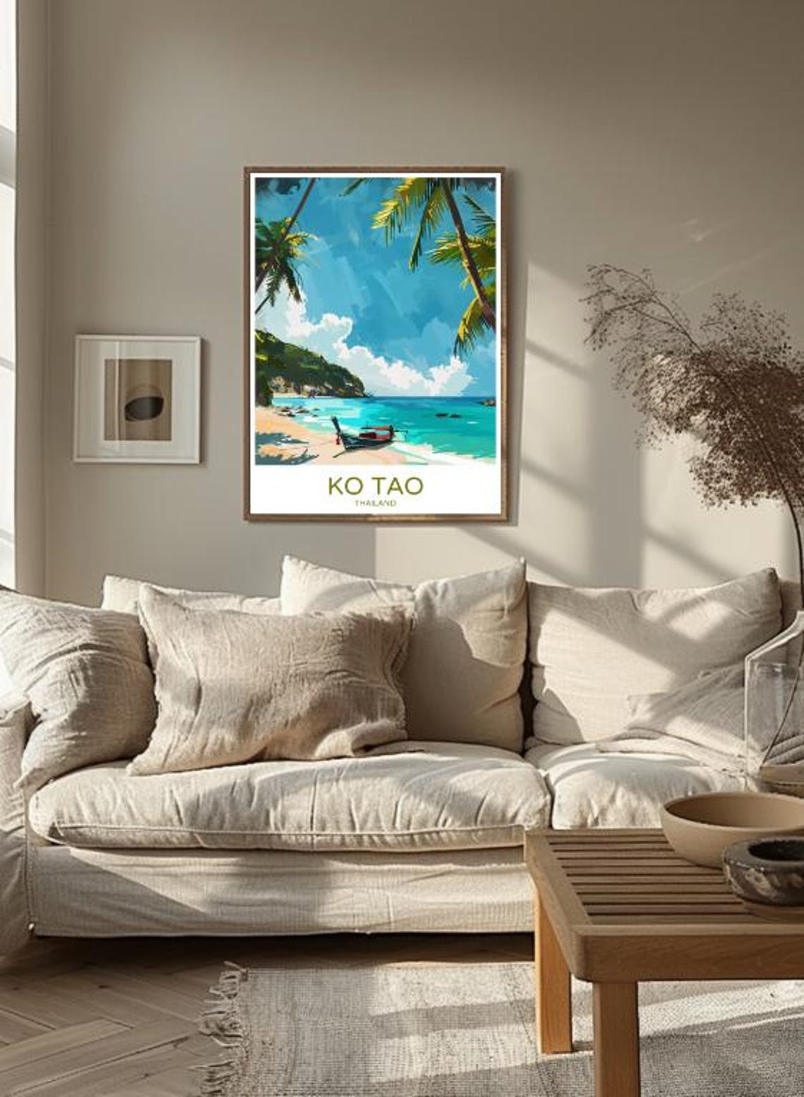 Ko Tao Thailand Tropical Beach Palm Trees Longtail Boat Travel Poster - Image 3