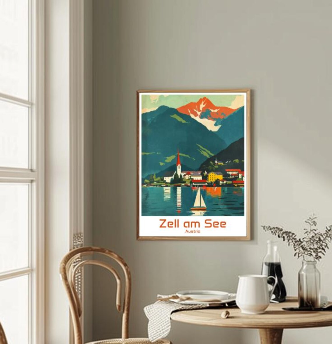 Zell Am See Austria Alpine Lake Village Sailboat Travel Poster - Image 2