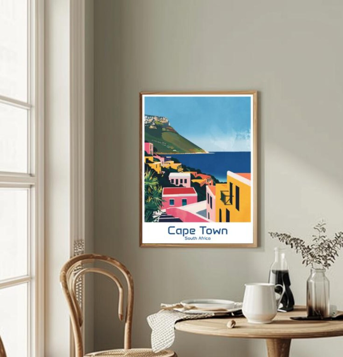 Cape Town South Africa Travel Poster Table Mountain Coastal Village - Image 2