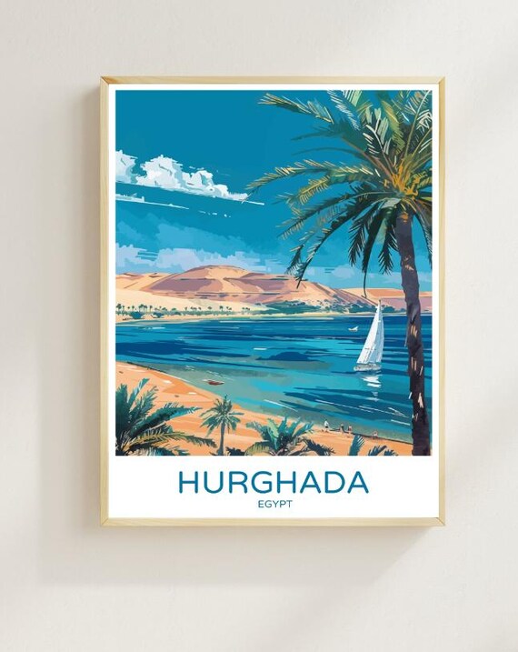 Hurghada Travel Poster Stunning Red Sea Resort Wall Art Beautiful Beach Landscape Print Egypt Travel Gift Tropical Decor