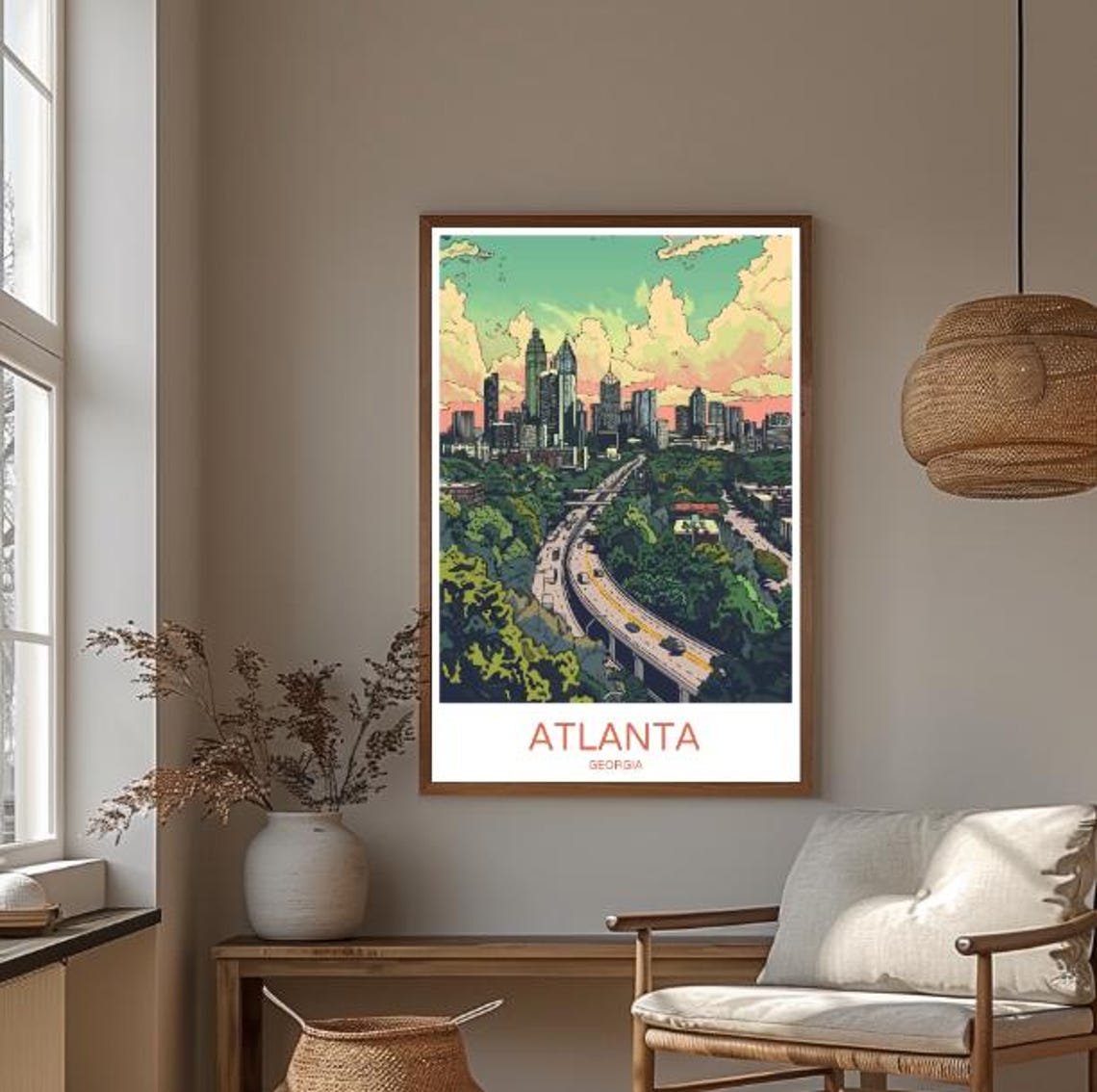 Atlanta Georgia Downtown Skyline Highway Vintage City Travel Poster - Image 3