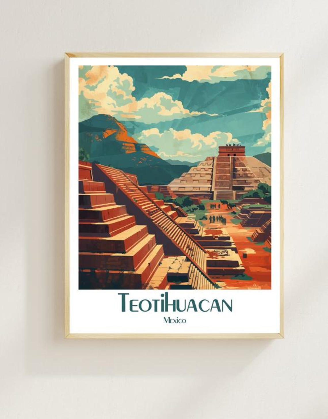 Teotihuacan Ancient Pyramids Glowing Under a Bright Blue Sky Poster