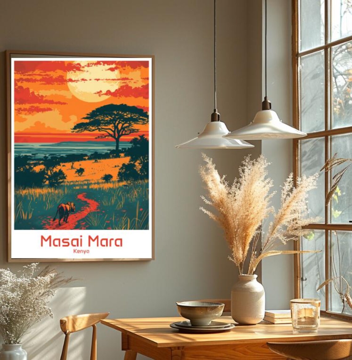 Masai Mara Kenya Safari Lion Sunset Savanna Vintage Travel Poster - Image 3
