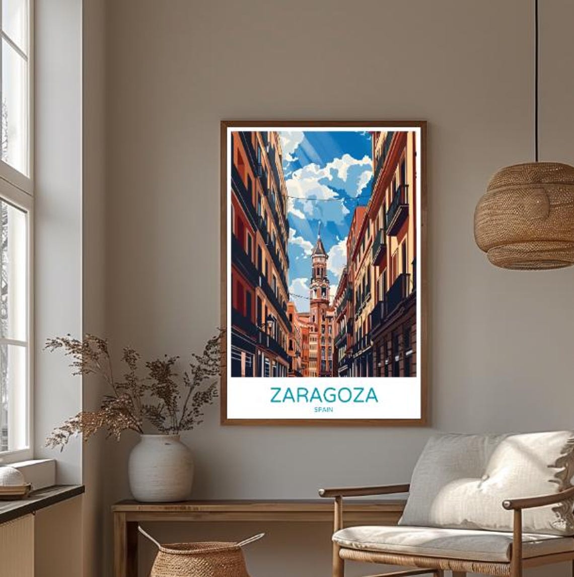 Zaragoza Spain Basilica Tower Historic Street Travel Art Poster - Image 3