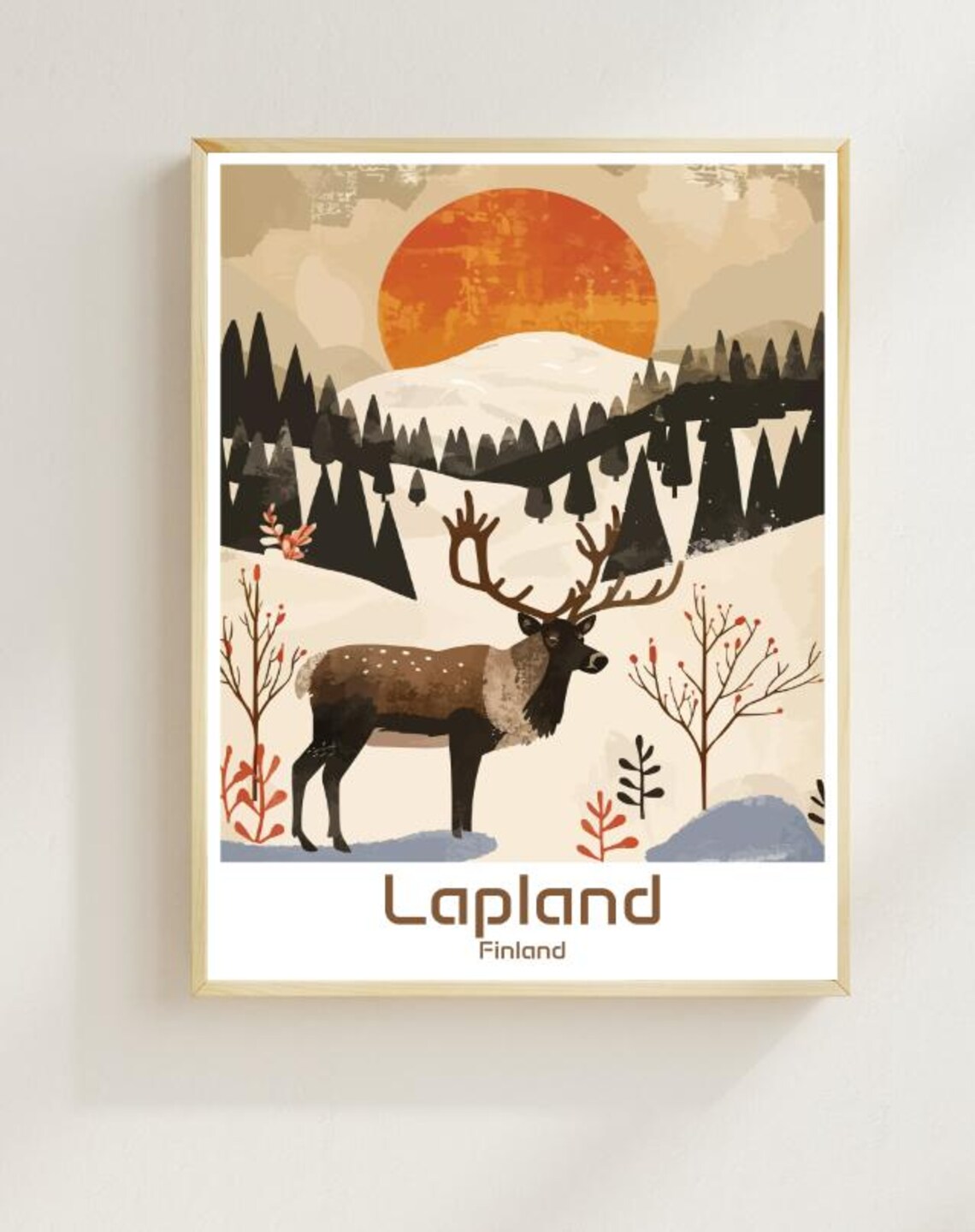 Lapland Finland Reindeer Snowy Arctic Landscape Winter Travel Poster