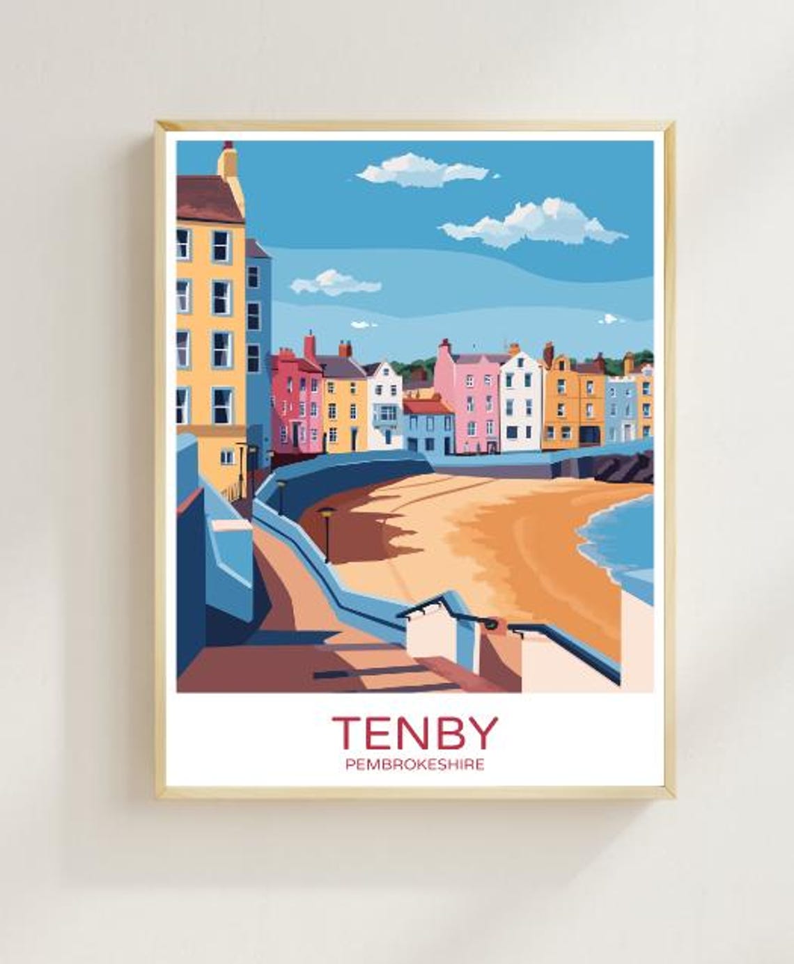 Tenby Pembrokeshire Colorful Coastal Wales Town Travel Wall Art