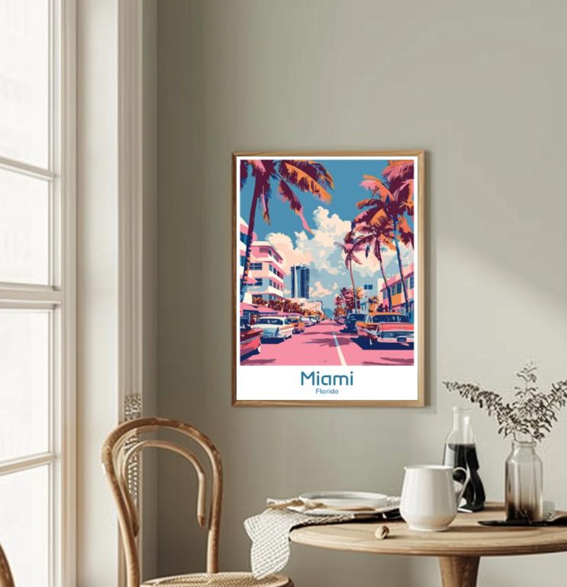 Miami Art Deco Street Palm Trees Retro Florida Wall Decor Poster - Image 2