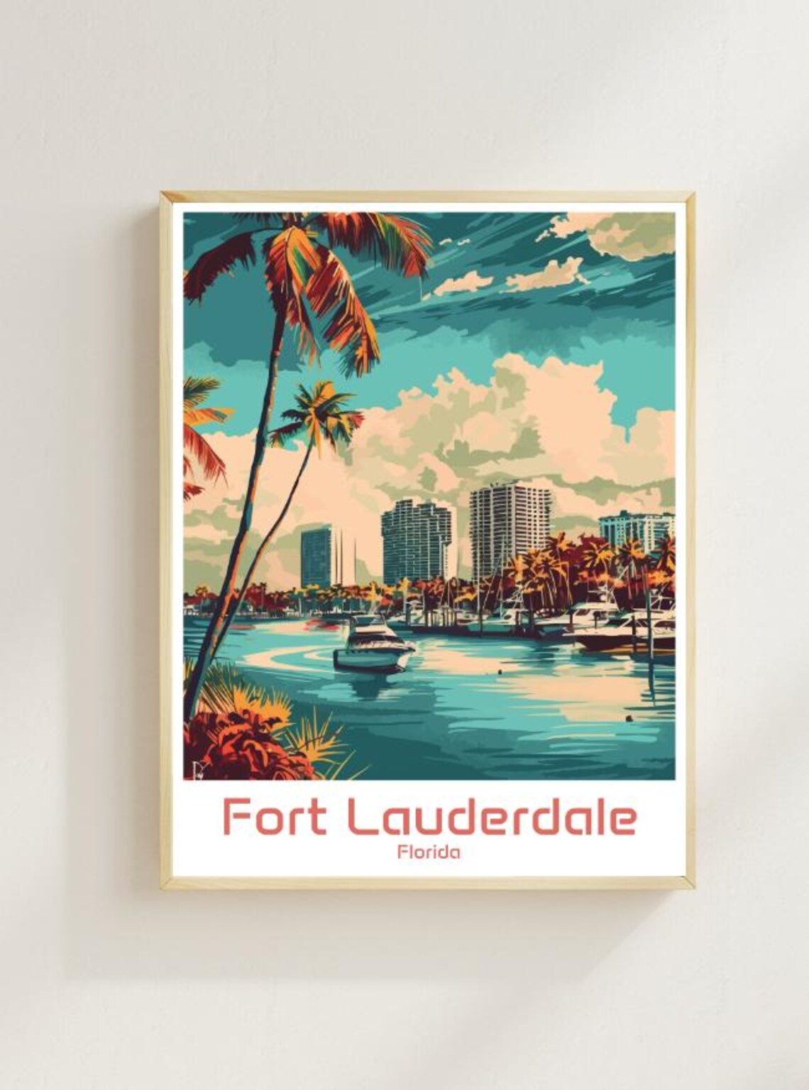 Fort Lauderdale Florida Palm Marina Yachts Waterfront Travel Poster