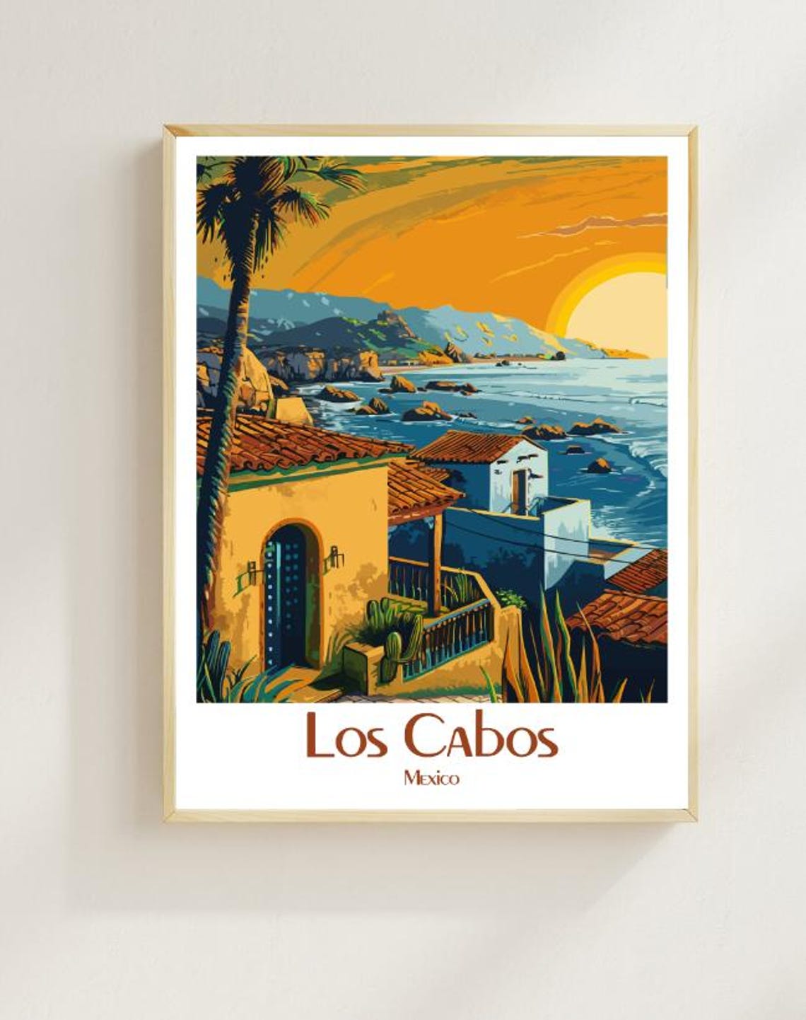Los Cabos Mexico Coastal Village Sunset Ocean Retro Art Poster