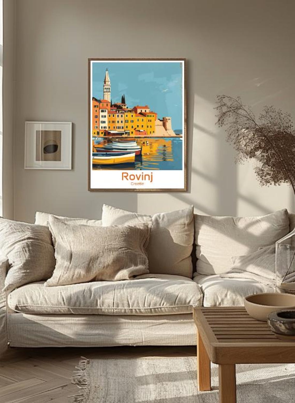 Rovinj Croatia Harbor Boats Old Town Sunset Illustrated Poster - Image 3