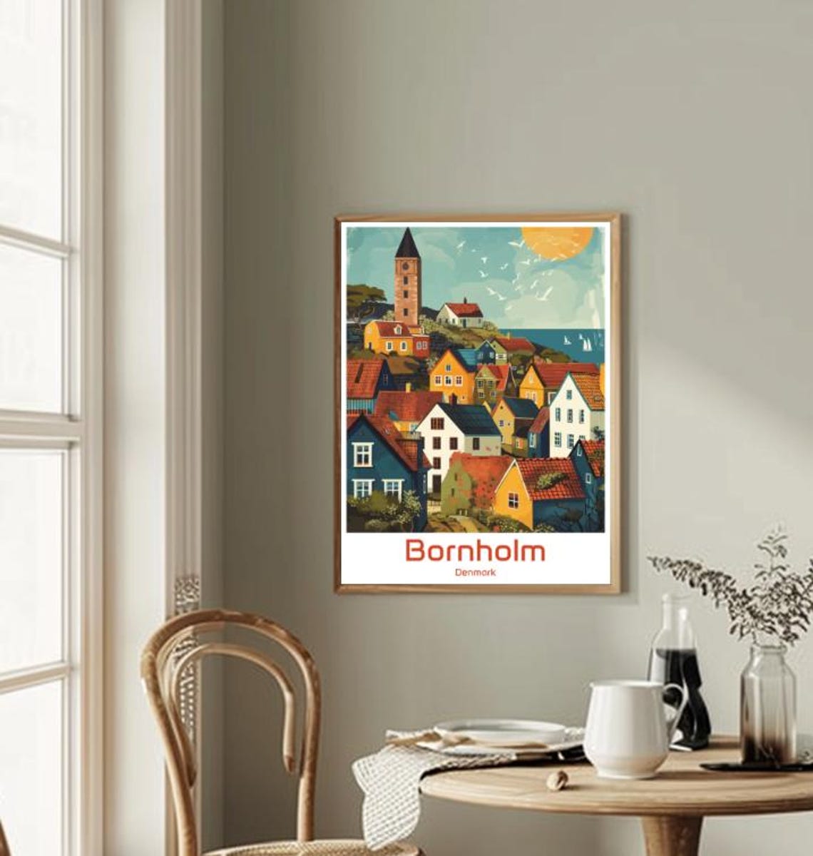 Bornholm Denmark Colorful Town Clock Tower Retro Illustration Poster - Image 2