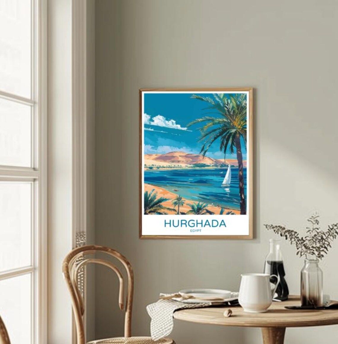 Hurghada Egypt Red Sea Beach Sailboat Vintage Travel Poster Art - Image 2