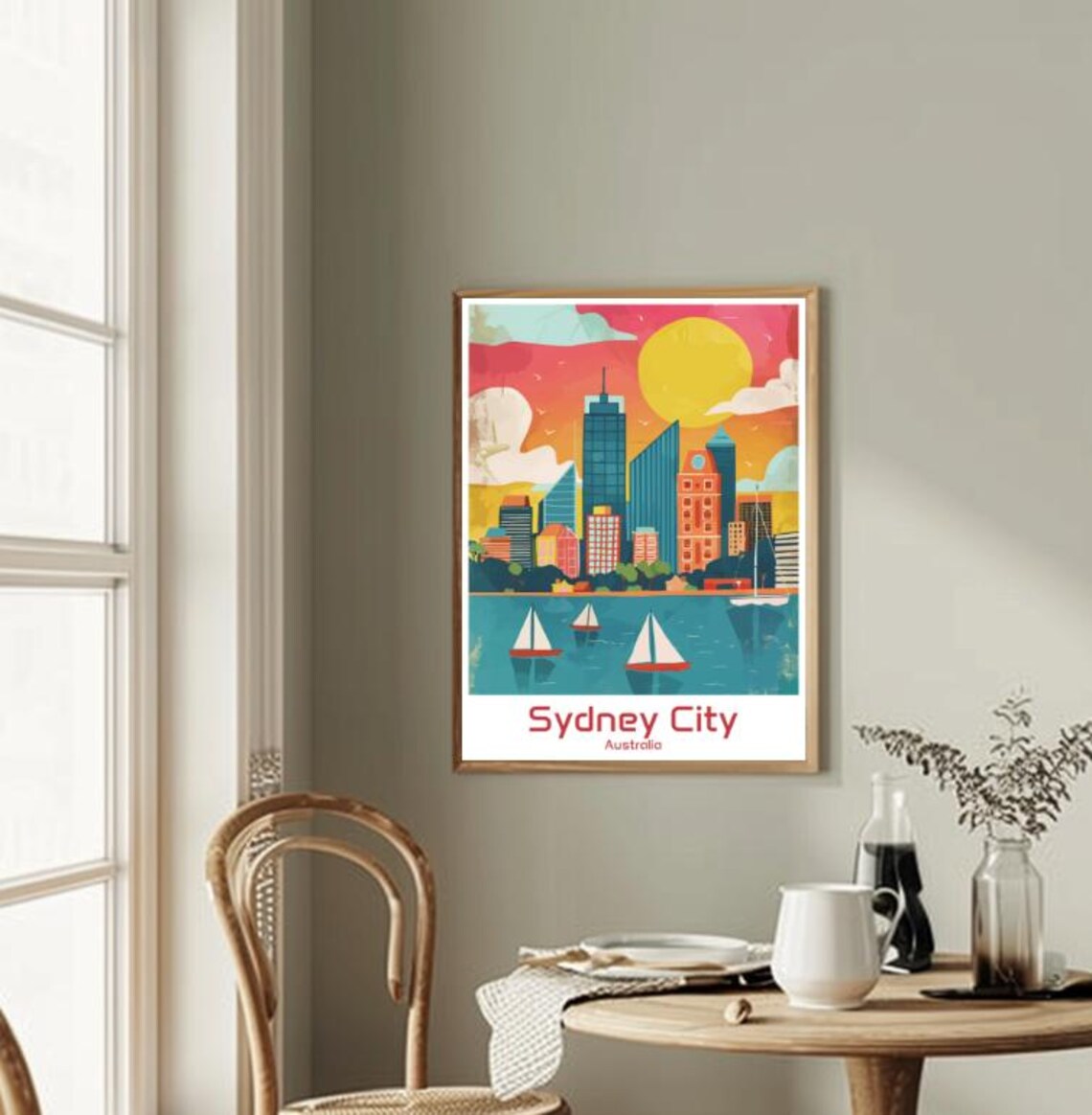 Sydney City Australia Harbor Skyline Sailboats Sunset Poster - Image 2