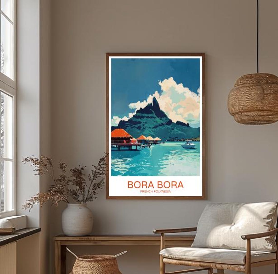 Bora Bora Travel Poster With Overwater Bungalows And Lagoon View - Image 3